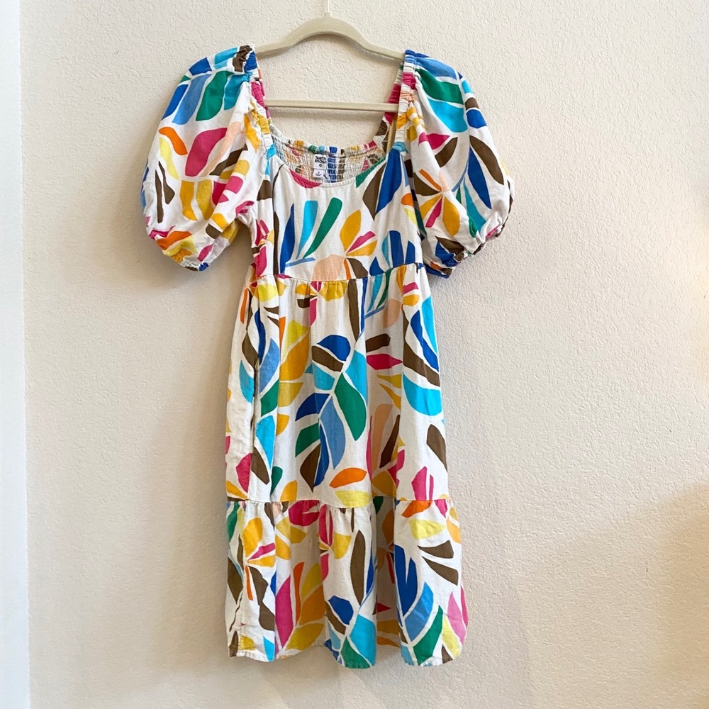 Tabitha Brown for Target Smocked Puff Sleeve‎ Midi Dress Abstract Print Size S
